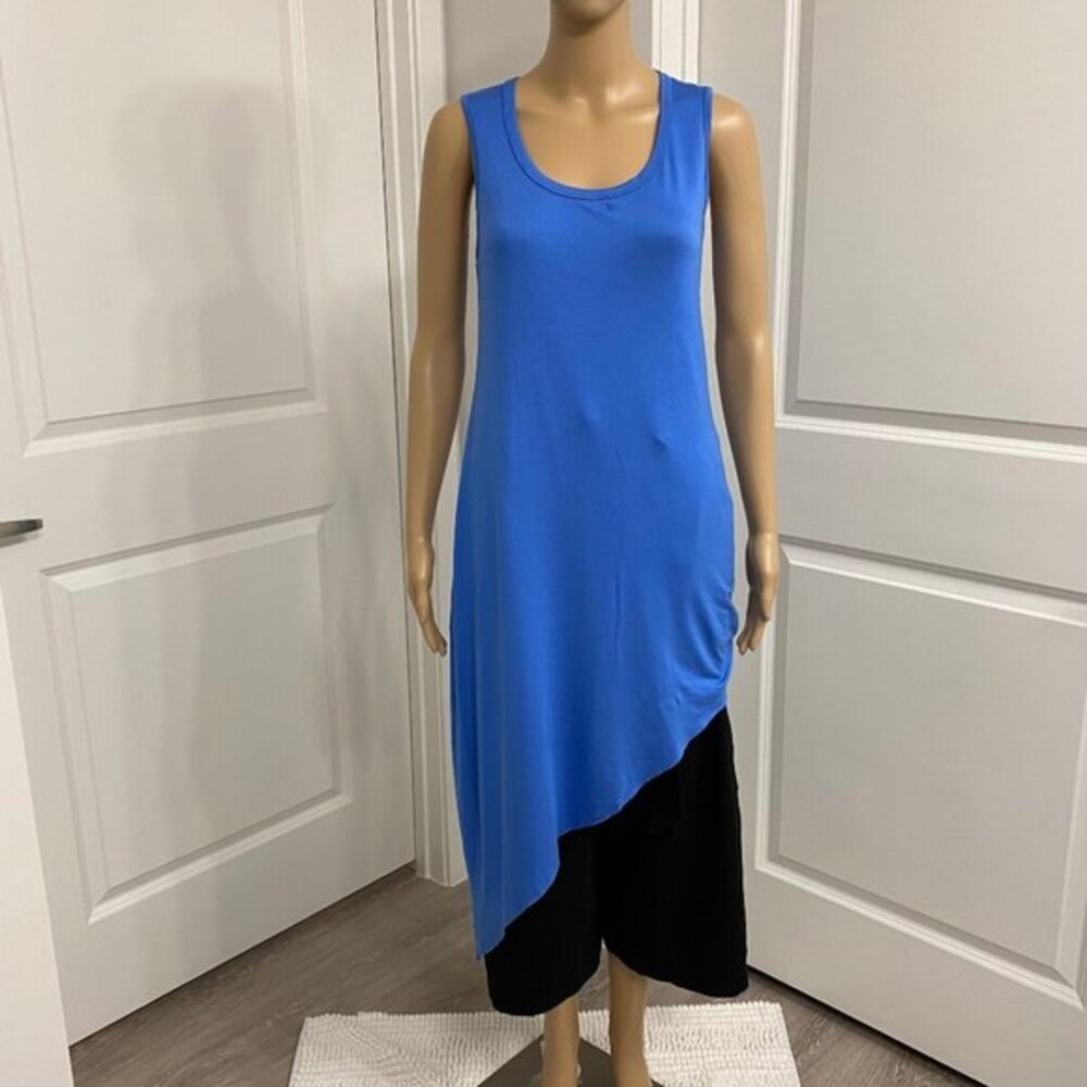 Natural Life Blue Asymmetrical Tunic Top Sleeveless Knit Swim Coverup Small
